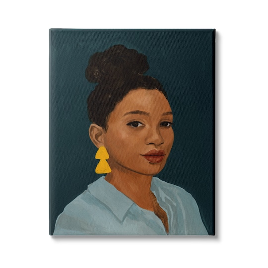 Stupell Industries Sophisticated Female Portrait With Yellow Triangle Earrings Canvas Wall Art